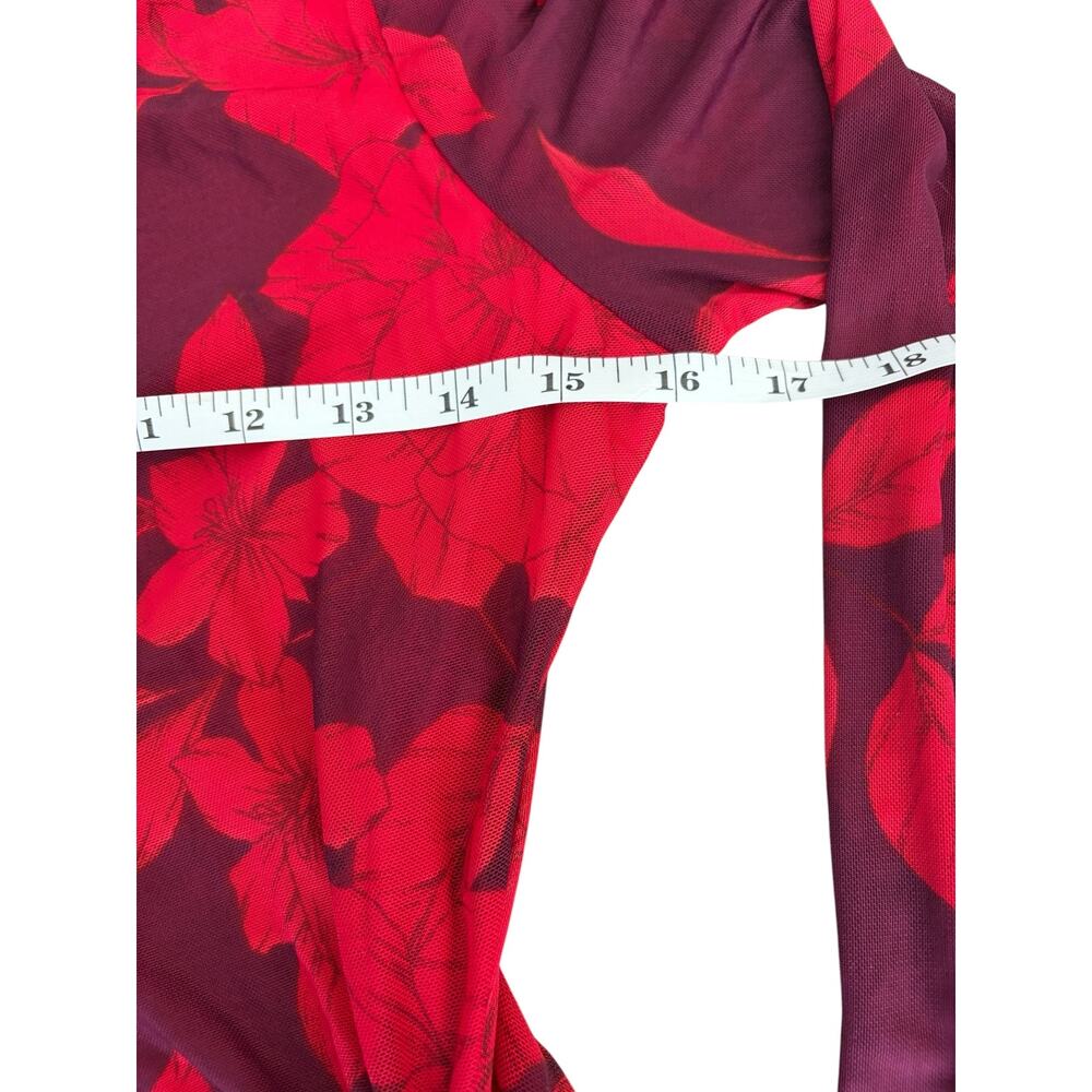 Taylor Women’s Purple/Red Long Sleeve Ruched Maxi Foral Dress, Size 4 - Picture 11 of 16